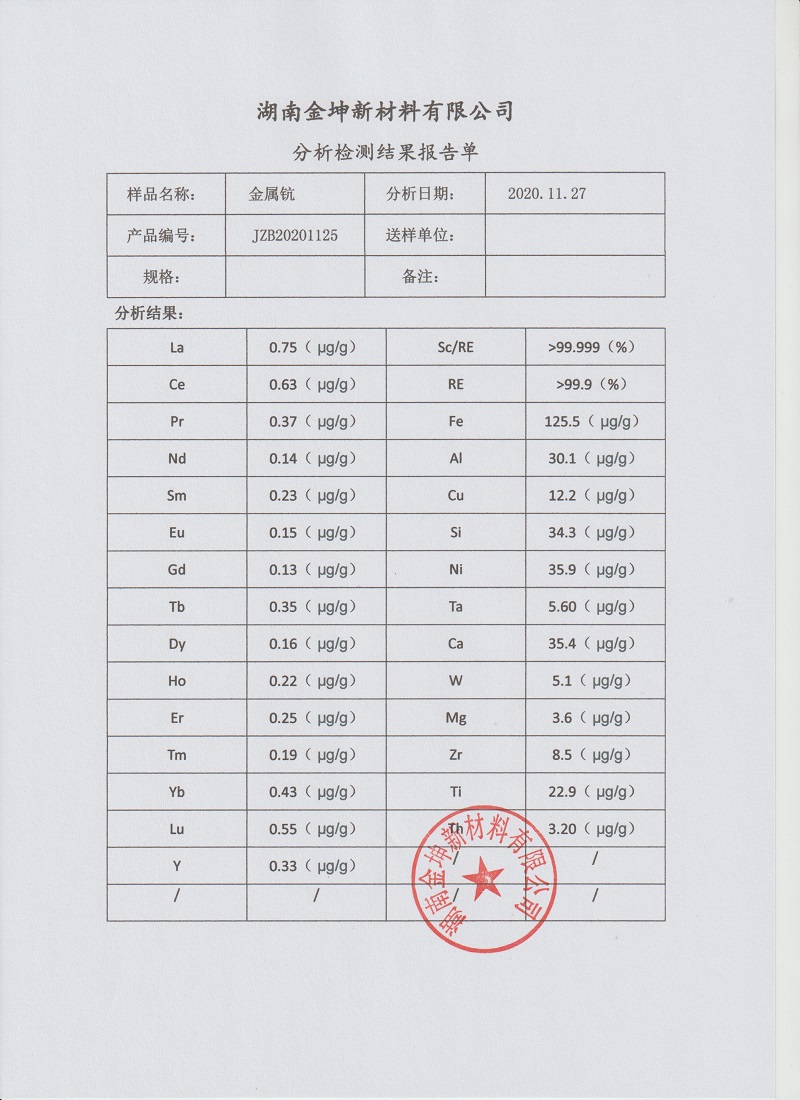 湖南金坤新材料有限公司,金属钪,金属钪粉,铝钪合金,金属钪靶,铝钪靶材,铝基靶材,氧化钪,各类钪盐,氟化钪,贵金属粉末低氧超细钛粉,锆粉,铪粉,铌粉,钽粉