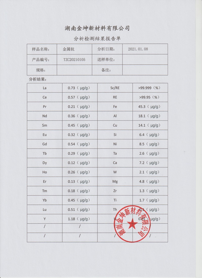 湖南金坤新材料有限公司,金属钪,金属钪粉,铝钪合金,金属钪靶,铝钪靶材,铝基靶材,氧化钪,各类钪盐,氟化钪,贵金属粉末低氧超细钛粉,锆粉,铪粉,铌粉,钽粉